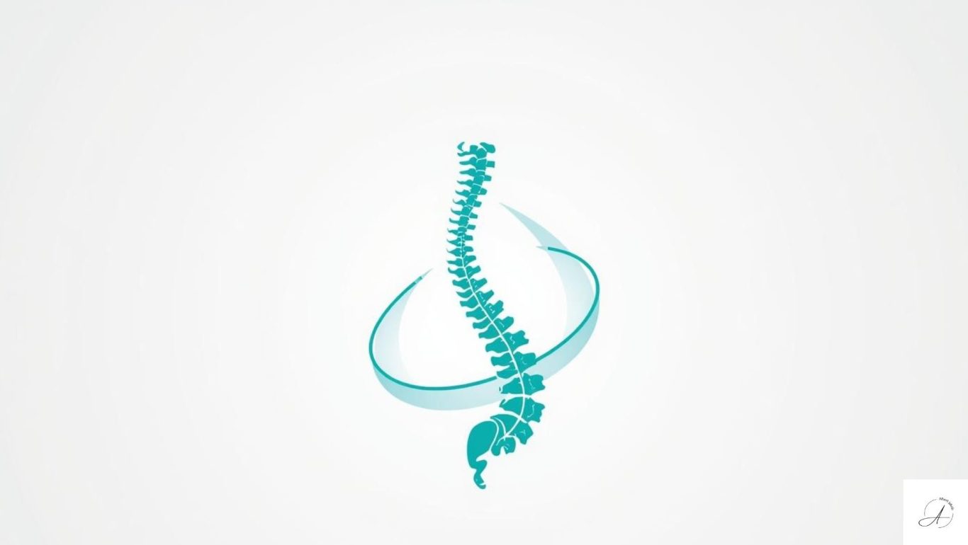 Eine stilisierte, aquafarbene Wirbelsäule auf einem hellen Hintergrund.